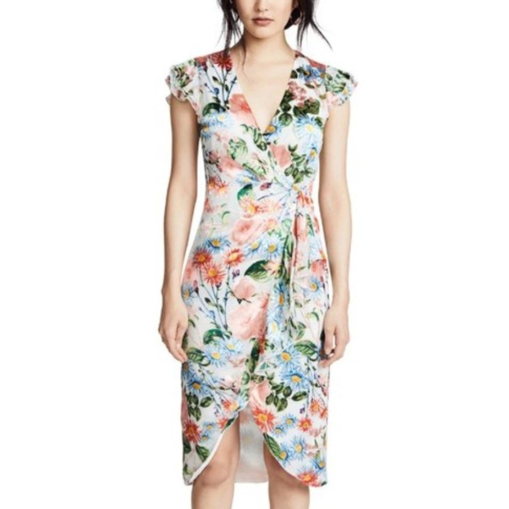 Alice & Olivia Garnet Floral Flutter Sleeve Dress in Ivory sz 12